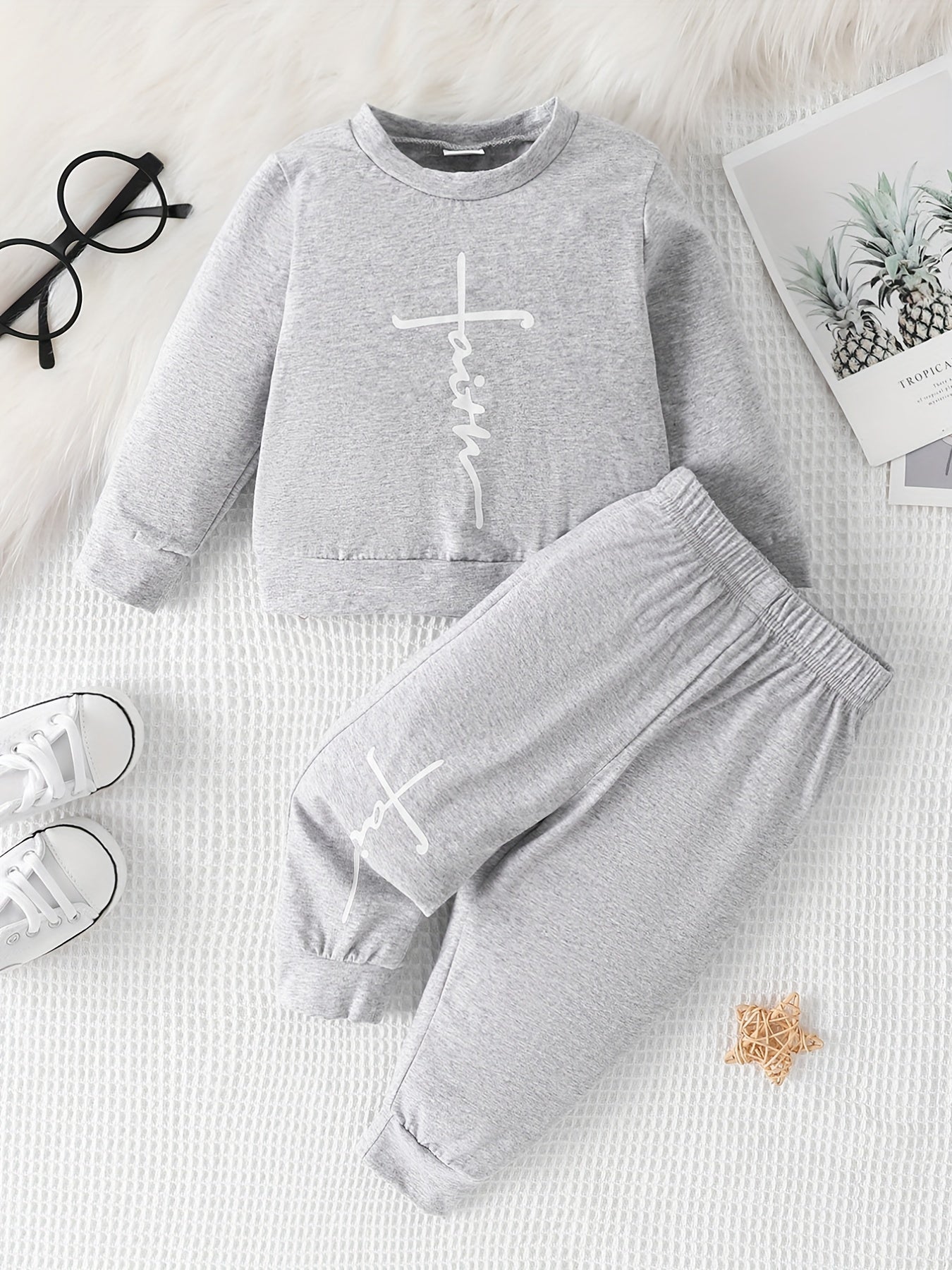 Baby Faith Print 2pcs Set Long Sleeve Top & Pants