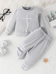 Baby Faith Print 2pcs Set Long Sleeve Top & Pants