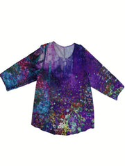 Casual Blouse Women's Plus Tie Dye Floral Print Long Sleeve Top