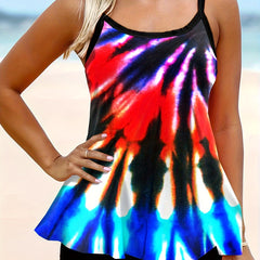 Tie Dye Tankini Set Women's Cami Top & Shorts Swimsuit 2 Piece Set