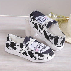 Women's Cow Pattern Canvas Shoes Casual Lace Up Outdoor Sneakers
