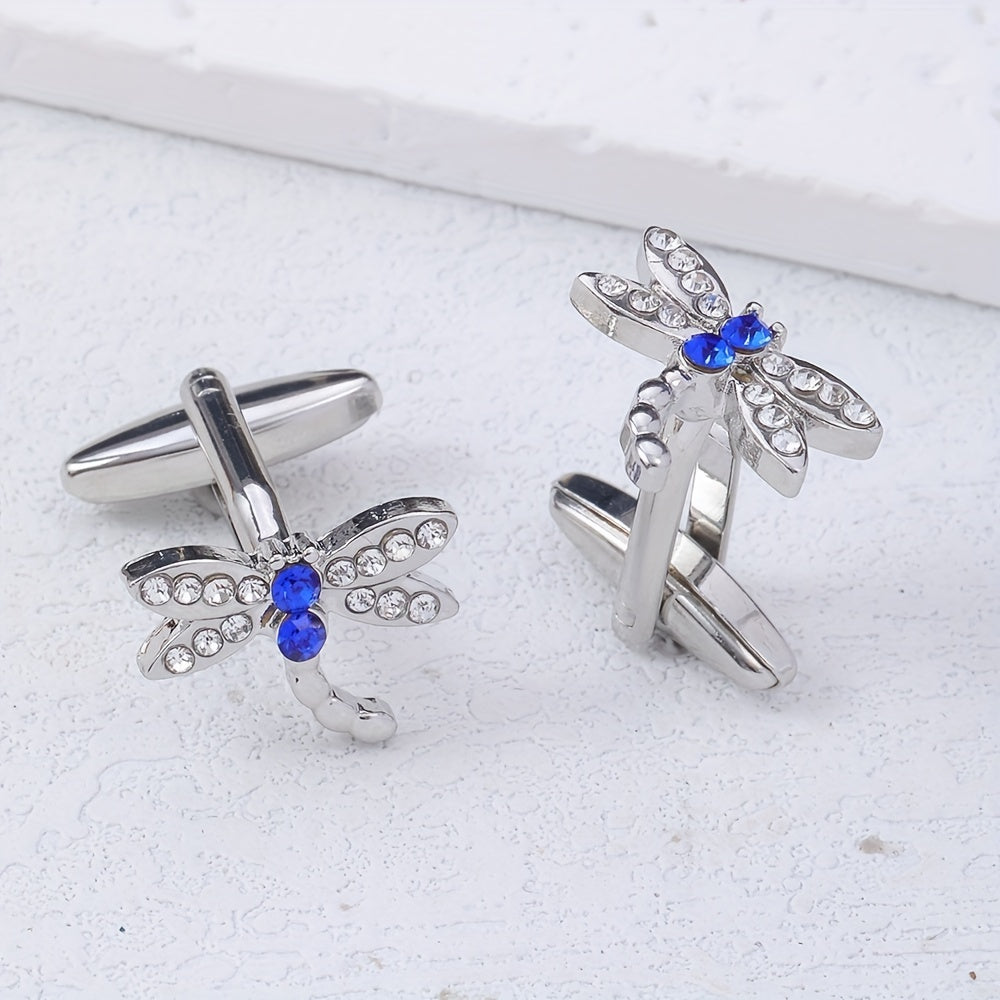 Crystal Micro inlaid Dragonfly Cufflinks & Sleeve Studs Set