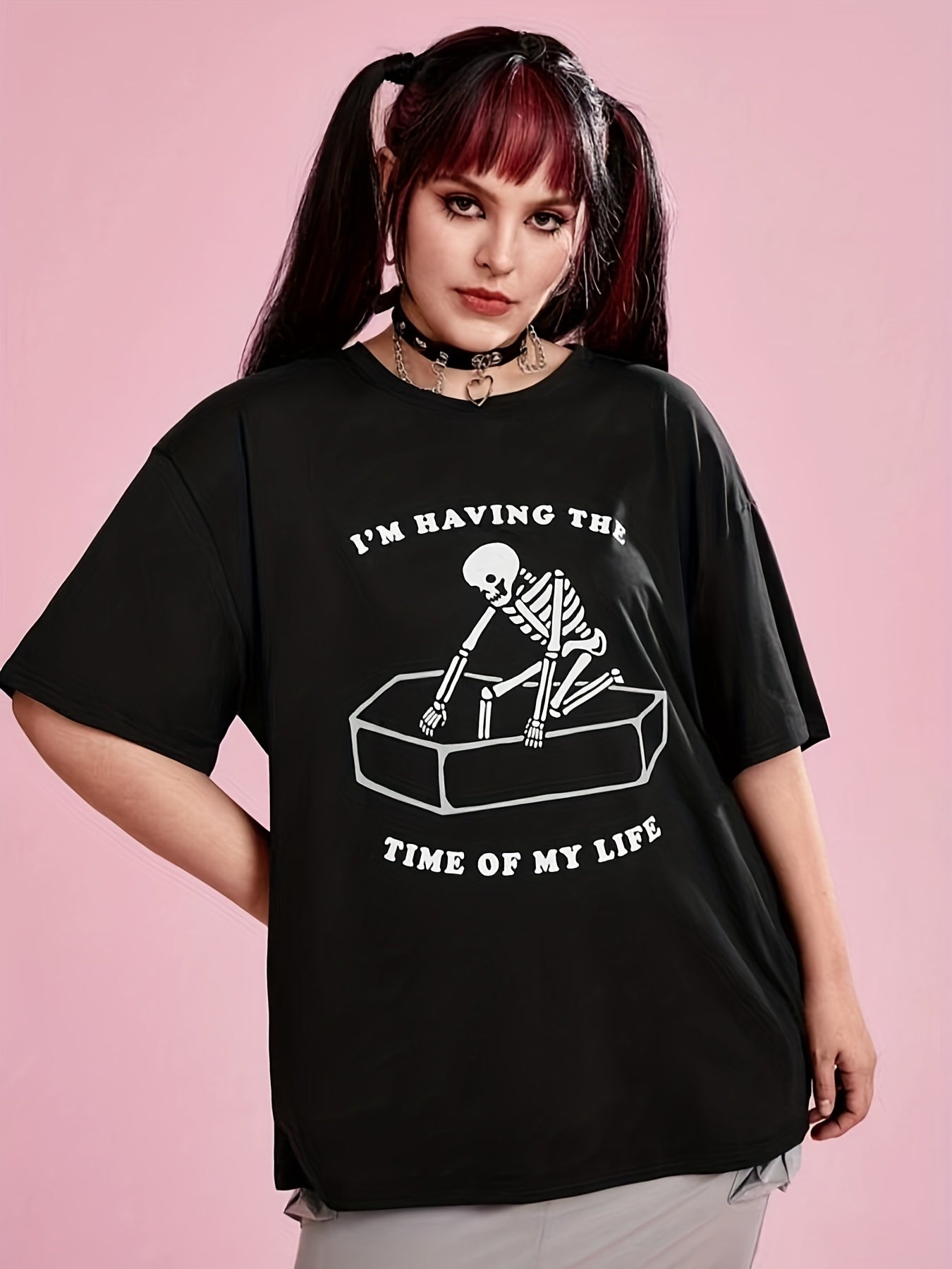 Skull Print Plus Size Halloween Sports Top