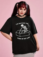 Skull Print Plus Size Halloween Sports Top
