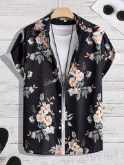 Hawaiian Flower Print Men's Casual Short Sleeve Shirt