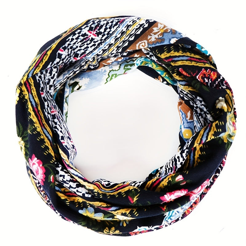 Boho Floral Print Beanie Slouchy Chemo Hat Lightweight Headband