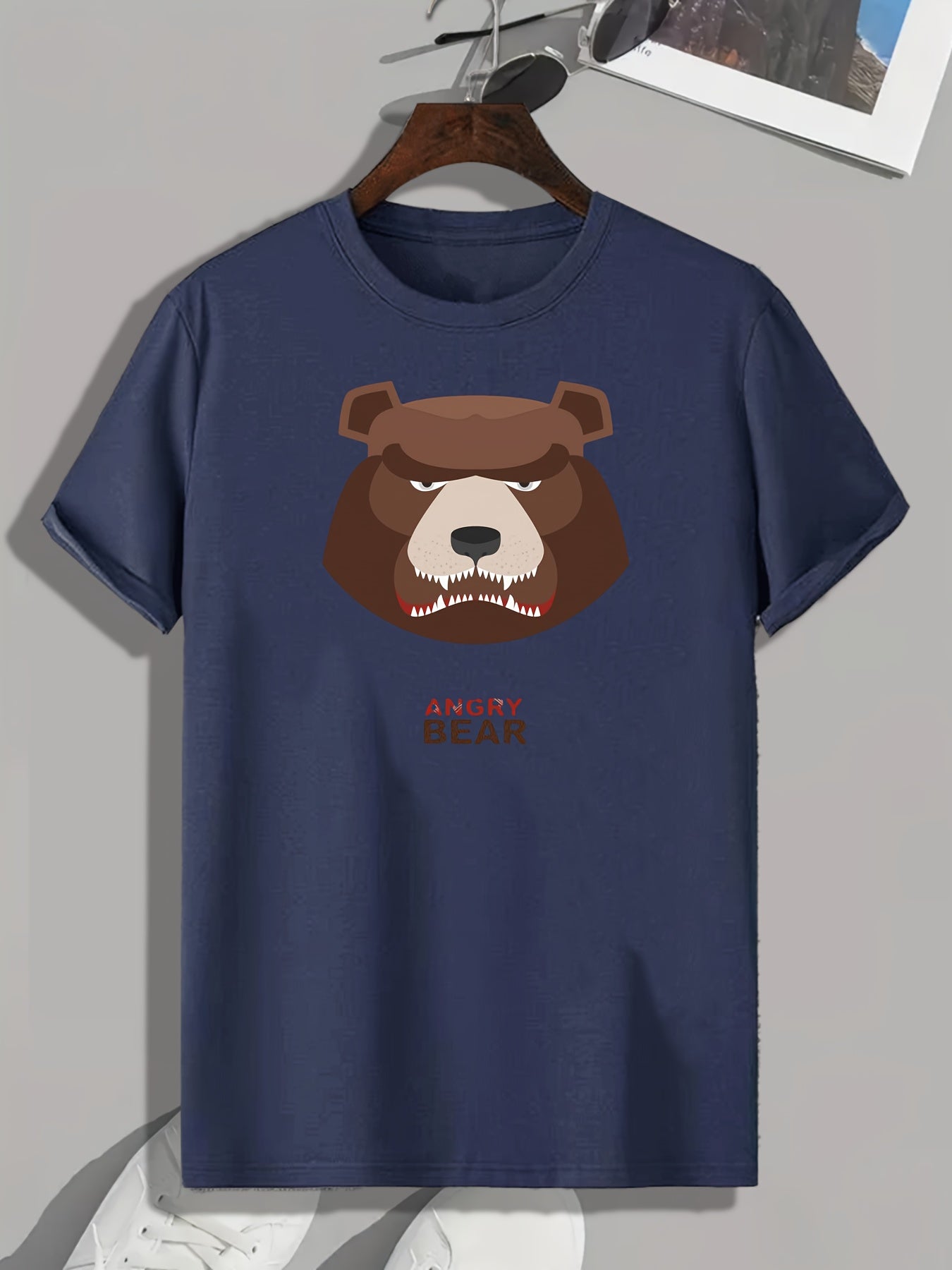 Angry Bear Pattern Print Men's Comfy Sports T-shirt Graphic Tee