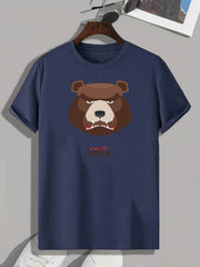 Angry Bear Pattern Print Men's Comfy Sports T-shirt Graphic Tee