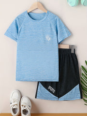 Toddler Boys Quick-dry Footprint Graphic T-shirt and Block Shorts Set