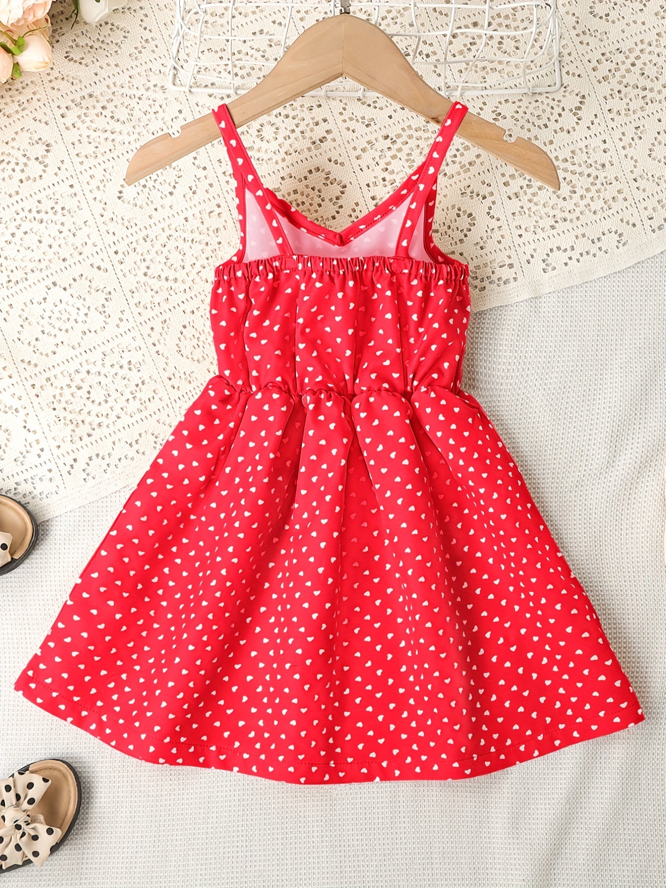 Girls Heart Graphic Suspender Vest Dress For Party Beach Vacation