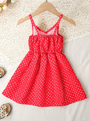 Girls Heart Graphic Suspender Vest Dress For Party Beach Vacation