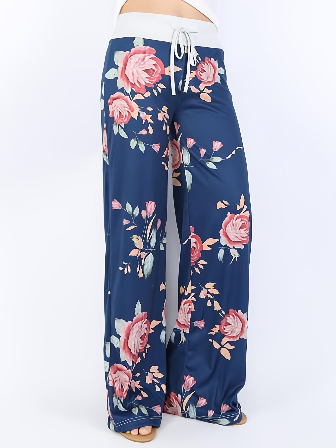 Floral Print Wide Leg Yoga Pants Low Waist Summer Casual