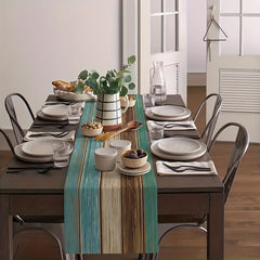 Rustic Linen Burlap Table Runner - Barn Wood Brown Teal - Farmhouse Style