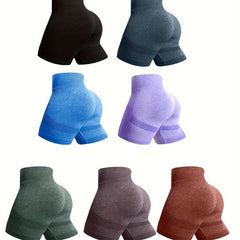 7pcs Solid Yoga Shorts High Stretch Running Sports Fitness Shorts Women's