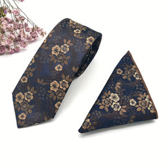 Men's Flowers And Leaves Tie & Pocket Square Set