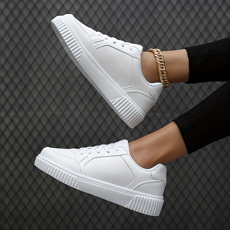 Women's Lace Up Solid Sneakers Low Round Toe Non-Slip Casual Outdoor Shoes