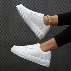 Women's Lace Up Solid Sneakers Low Round Toe Non-Slip Casual Outdoor Shoes