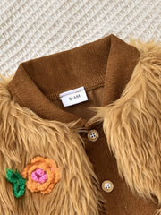 Toddler Baby Girl Dress Corduroy Button Down Faux Fur Vest Outfit Set