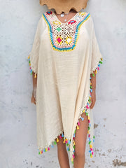 Boho Style Crochet Tassel Trim Cover Up Dress