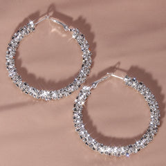 Full Rhinestone Hoop Earrings Silver Plated Jewelry Party Gift 1Pair