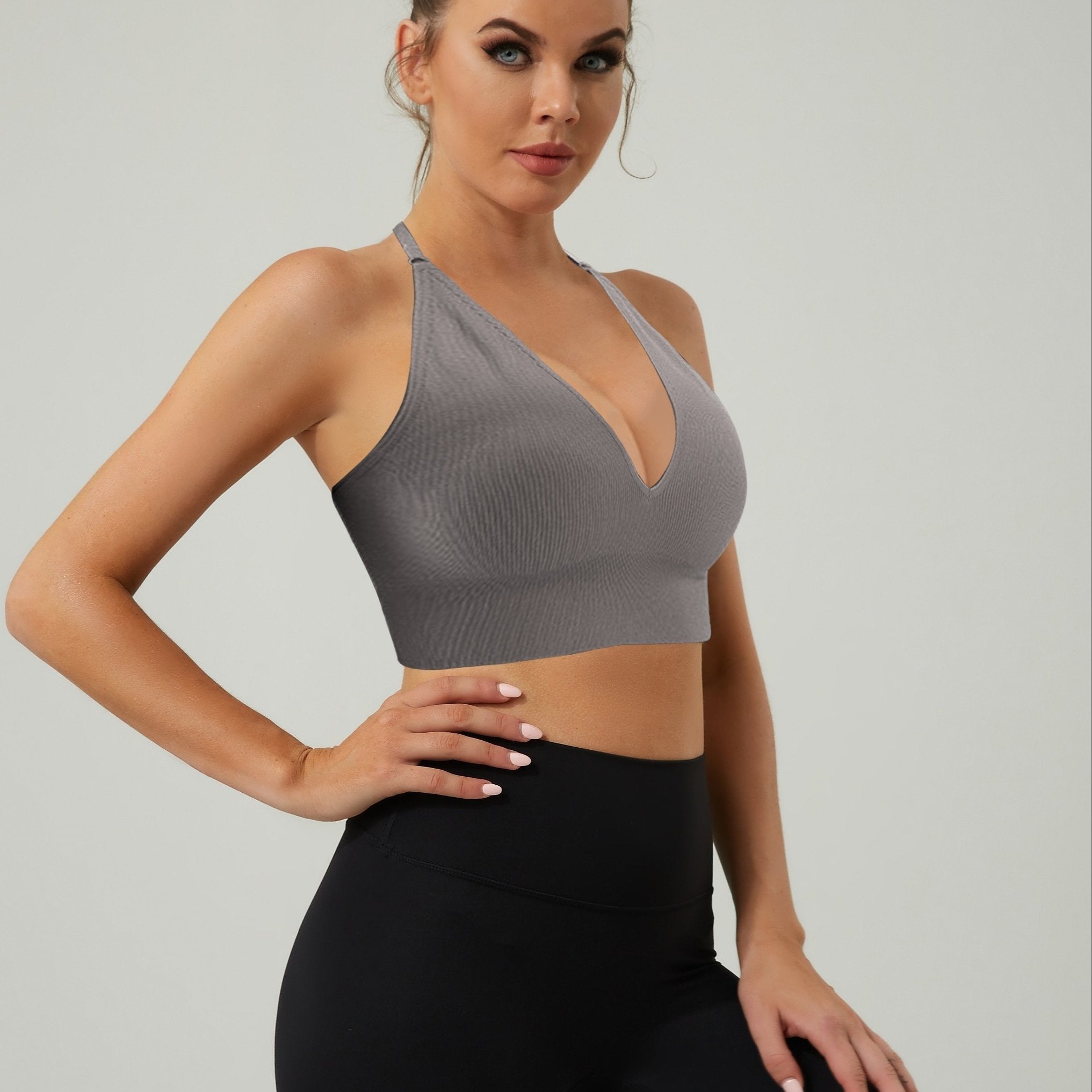 Sexy Deep V Seamless Sports Bra Halter Neck Back Bra