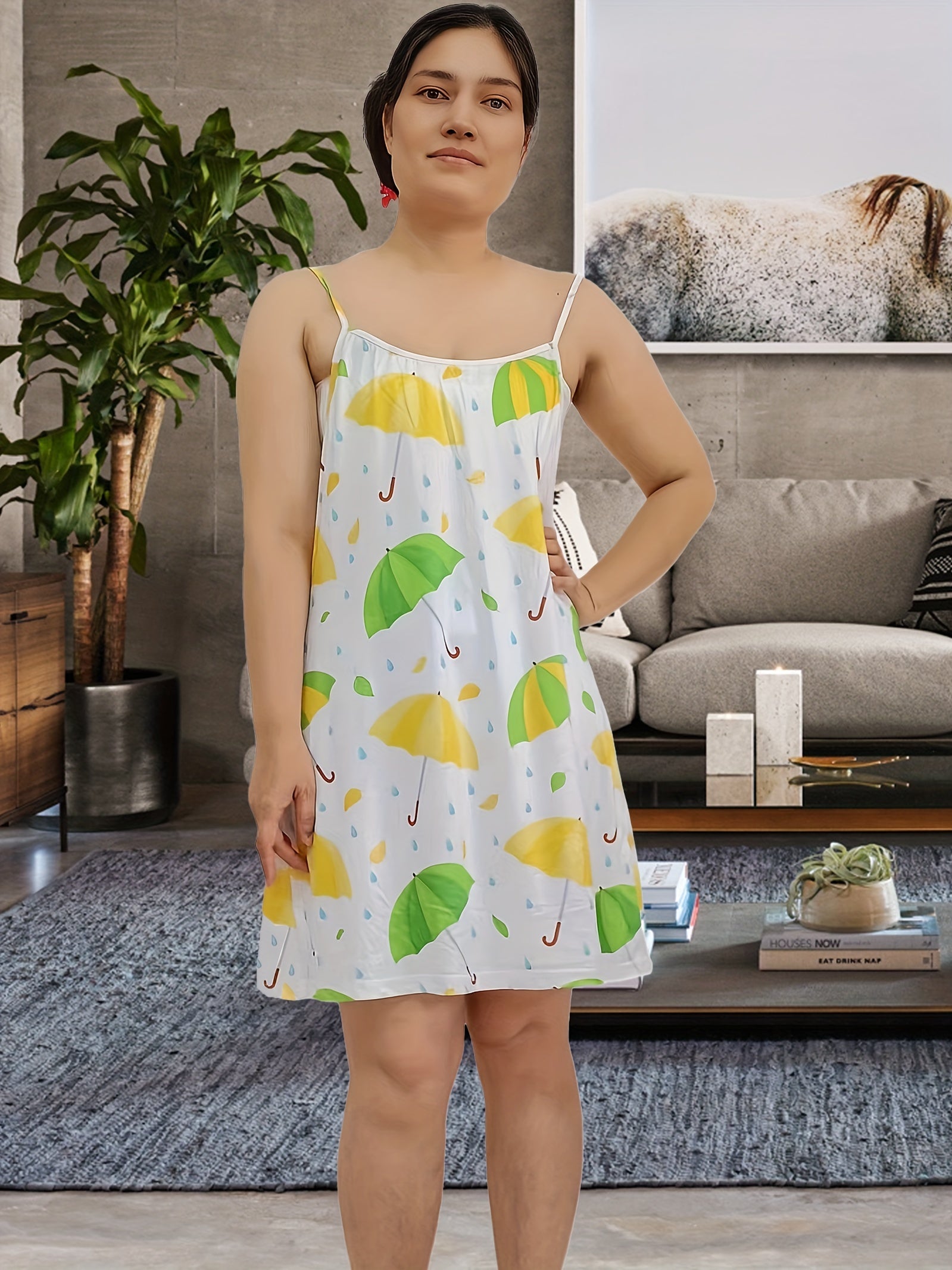 Leaf & Umbrella Print Cami Nightdress