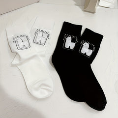 2 Pairs Alpaca Print Socks Comfy Mid Tube Women's Stockings