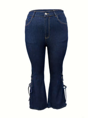 Button Fly Flared Leg Lace Up Side Split Jeans