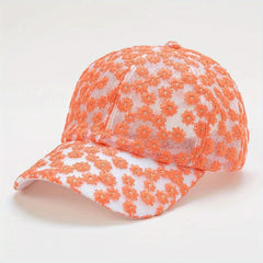 Candy Mesh Baseball Cap Flower Embroidery Lace Trucker Hat