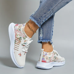 Women's Floral Print Sports Shoes Knit Low Top Running Shoes