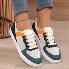 Women's Colorblock Knit Sneakers Lace Up Low Top Shoes