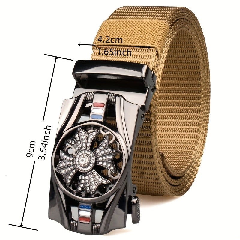 Nylon Canvas Breathable Belt with Synthetic Diamond Inlaid Automatic Buckle