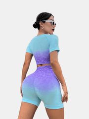 Gradient Ombre Yoga Shorts High Waist Running Gym Shorts Women's Activewear