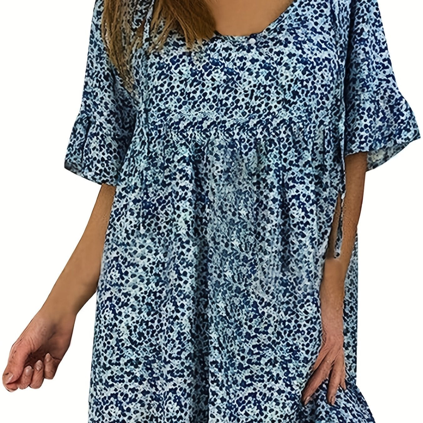 Plus Size Casual Dress Women's Print Bell Sleeve Smock Dress