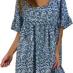 Plus Size Casual Dress Women's Print Bell Sleeve Smock Dress