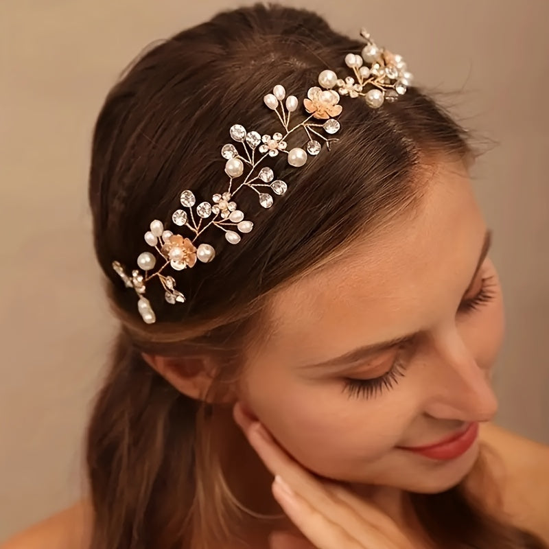 Faux Pearl Headband with Veil Wedding Bridal Headwear