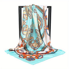 Vintage Paisley Print Scarf Silk Square Shawl Classic Head Wrap