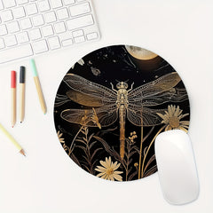 Retro Dragonfly Round Mouse Pad Non-slip Rubber Base