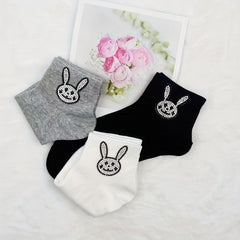 5 Pairs Bunny Rhinestone Socks Women's Crew Short Stockings
