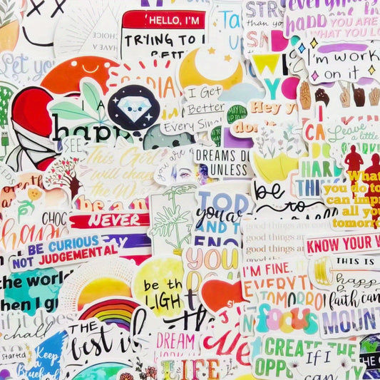 100 Pcs Waterproof Motivational Quote Stickers for Water Bottles Laptop Phone