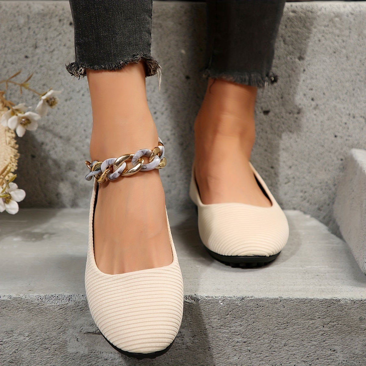 Women's Casual Striped Flat Shoes Lightweight Slip On Comfortable Shoes