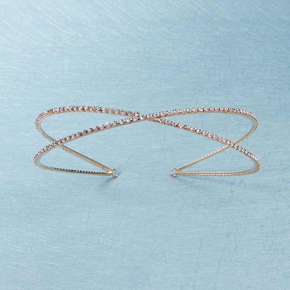 Double Row Cross Rhinestone Headband for Bridal Party Wedding