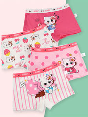 4pc Girls Cartoon Print Boxer Briefs Kids Underwear