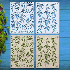 4pcs Flowers Leaves Painting Stencils - Reusable Plastic S