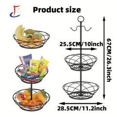 Double Layer Iron Hanging Ring Fruit Basket with Banana Hook