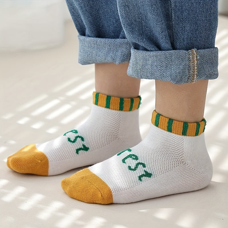 5 Pairs Kids Boat Socks Thin Cotton Breathable Crew Socks Boys Girls