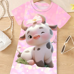 Girls Cow Print Dress Summer Clothes Gift