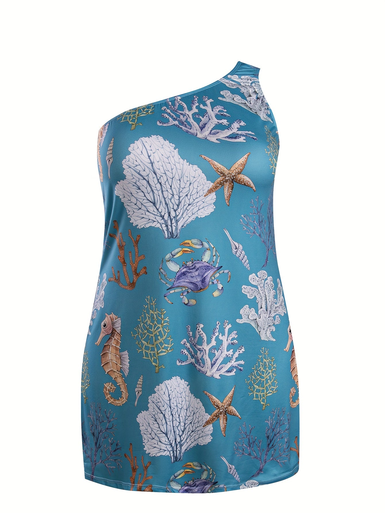 Coral & Starfish Print One Shoulder Lounge Dress