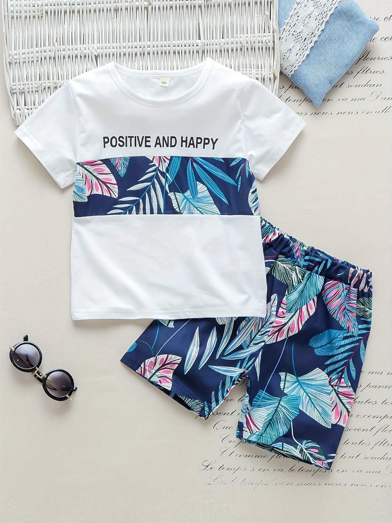 Boys Leaf Outfit Shorts & T-shirt Crew Neck Casual Kids Clothes