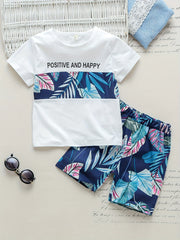 Boys Leaf Outfit Shorts & T-shirt Crew Neck Casual Kids Clothes